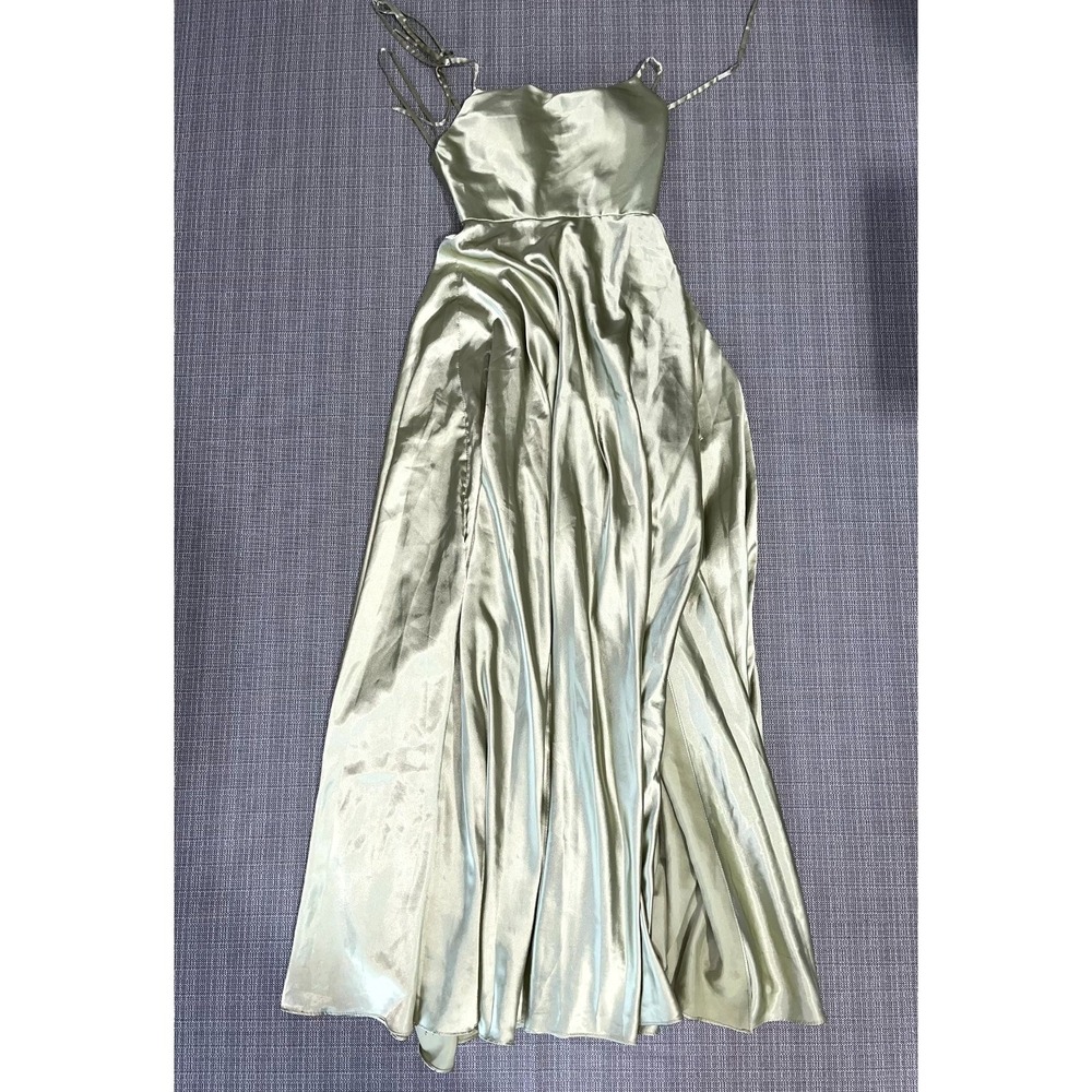 Bicici & Coty Fit & Flare Maxi Dress Womens XS Green Satin Lined Back Zip Formal